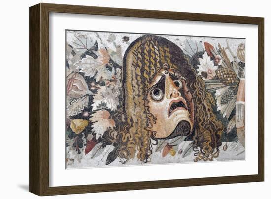 Detail of Roman Mosaic Depicting Tragic Mask with Leaves and Fruit-null-Framed Giclee Print