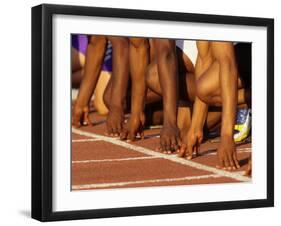 Detail of Runners Hands at the Start of a Mens 100M Race-Steven Sutton-Framed Photographic Print