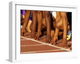 Detail of Runners Hands at the Start of a Mens 100M Race-Steven Sutton-Framed Photographic Print