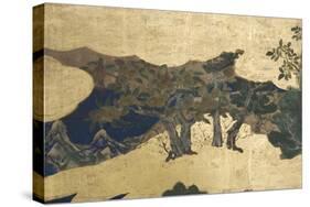 Detail of Spring in the Palace, Six-Fold Screen from 'The Tale of Genji', C.1650-Japanese-Stretched Canvas