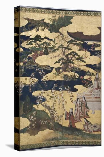 Detail of Spring in the Palace, Six-Fold Screen from 'The Tale of Genji', C.1650-Japanese-Stretched Canvas