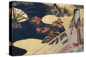 Detail of Spring in the Palace, Six-Fold Screen from 'The Tale of Genji', C.1650-Japanese-Stretched Canvas