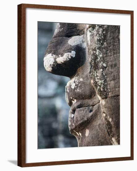 Detail of Stone Face on Towers in the Bayon Temple, Angkor Thom, Cambodia-null-Framed Photographic Print