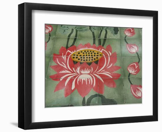 Detail of Temple Lotus Flower Tile Floor, Thai Buddhist Temple, Island of Penang, Malaysia-Cindy Miller Hopkins-Framed Photographic Print