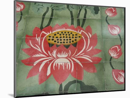 Detail of Temple Lotus Flower Tile Floor, Thai Buddhist Temple, Island of Penang, Malaysia-Cindy Miller Hopkins-Mounted Photographic Print