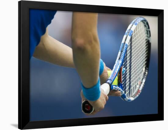 Detail of Tennis Player Holding the Racquet and Ball About to Serve-null-Framed Photographic Print