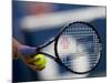 Detail of Tennis Player Holding the Racquet and Ball About to Serve-null-Mounted Photographic Print