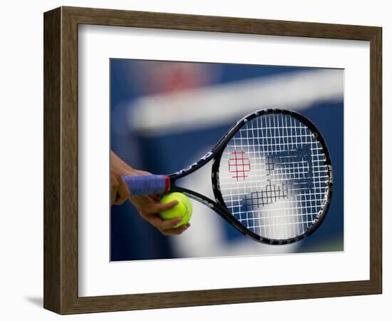 Detail of Tennis Player Holding the Racquet and Ball About to Serve-null-Framed Photographic Print