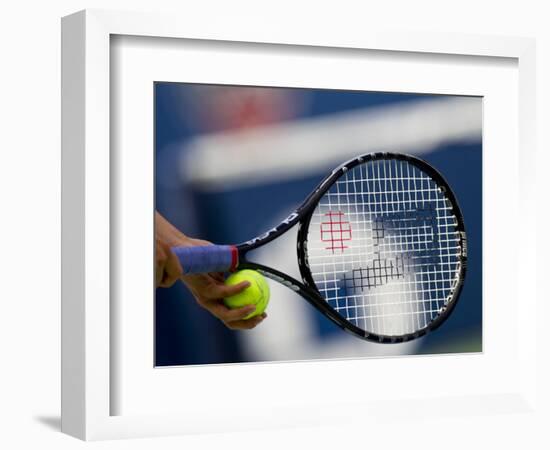 Detail of Tennis Player Holding the Racquet and Ball About to Serve-null-Framed Photographic Print