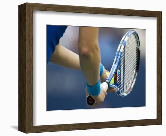 Detail of Tennis Player Holding the Racquet and Ball About to Serve-null-Framed Photographic Print