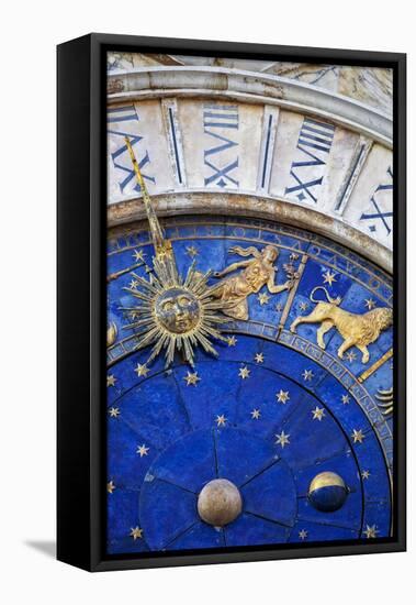 Detail of the Clock Face on the Torre Dell in the Piazza San Marco, San Marco, Venice-Cahir Davitt-Framed Stretched Canvas