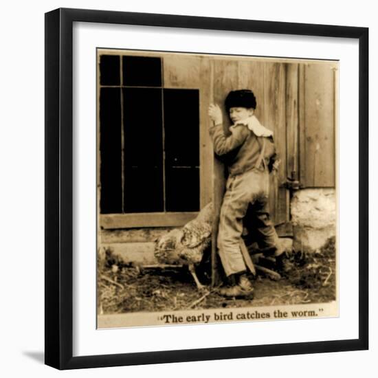 Detail of The Early Bird Catches the Worm Stereoscopic Card C.1900-null-Framed Giclee Print