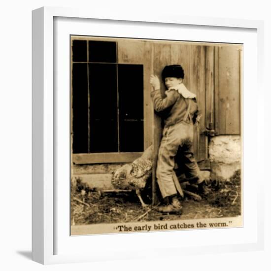 Detail of The Early Bird Catches the Worm Stereoscopic Card C.1900-null-Framed Giclee Print