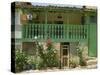 Detail of the Exterior of a House with a Green Door and Woodwork, Arenas De San Pedro, Spain-Michael Busselle-Stretched Canvas