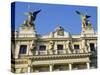 Detail of the Facade of Vinohrady Theatre, Built in 1909, on Namesti Miru (Square), Prague-Richard Nebesky-Stretched Canvas