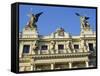 Detail of the Facade of Vinohrady Theatre, Built in 1909, on Namesti Miru (Square), Prague-Richard Nebesky-Framed Stretched Canvas