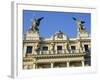 Detail of the Facade of Vinohrady Theatre, Built in 1909, on Namesti Miru (Square), Prague-Richard Nebesky-Framed Photographic Print