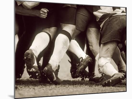 Detail of the Feet of a Group of Ruby Players in a Scrum, Paris, France-null-Mounted Photographic Print