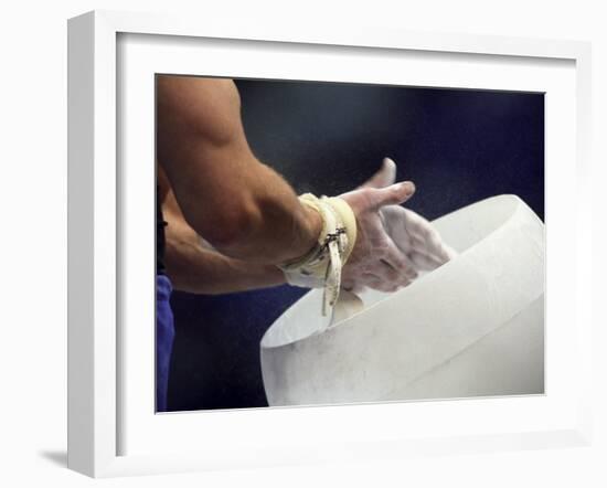 Detail of the Hands of Male Gymnast Preparing for Competition-Paul Sutton-Framed Photographic Print