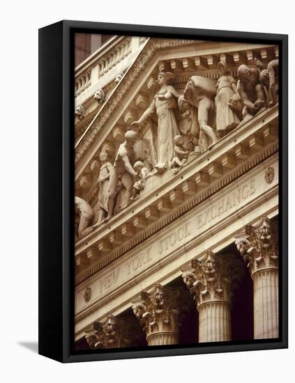 Detail of the New York Stock Exchange Facade, Manhattan, New York City, USA-Nigel Francis-Framed Stretched Canvas