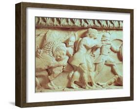 Detail of the North Frieze of the Siphnian Treasury Depicting Gods Fighting Giants, circa 525 BC-null-Framed Giclee Print
