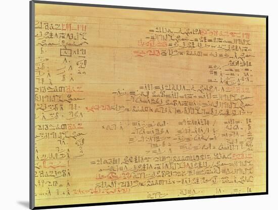 Detail of the Rhind Mathematical Papyrus, Hyksos Period, 15th Dynasty, circa 1550 BC (Papyrus)-null-Mounted Giclee Print