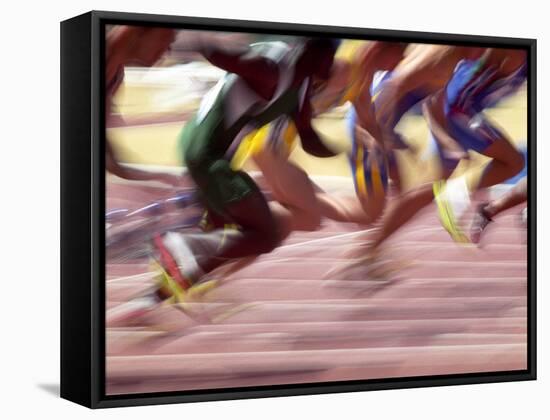 Detail of the Start of a Men's 100 Meter Sprint Race-null-Framed Stretched Canvas