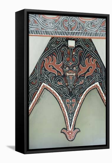 Detail of Traditional Batak Tribal Painted Carving with Stylised Buffalo Horns-Annie Owen-Framed Stretched Canvas