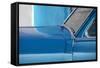 Detail of Vintage Blue American Car Against Painted Blue Wall-Lee Frost-Framed Stretched Canvas