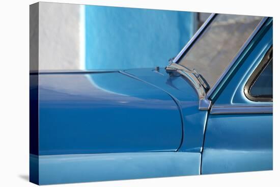 Detail of Vintage Blue American Car Against Painted Blue Wall-Lee Frost-Stretched Canvas