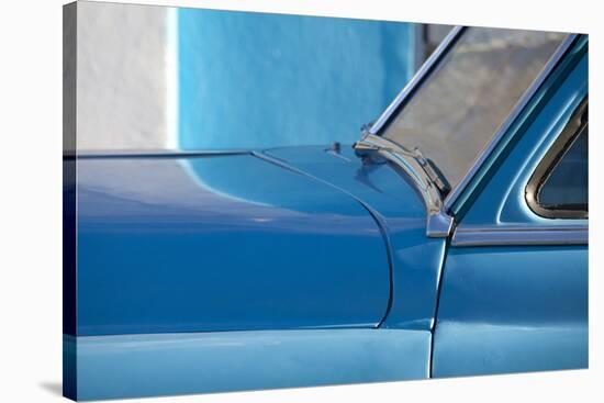 Detail of Vintage Blue American Car Against Painted Blue Wall-Lee Frost-Stretched Canvas