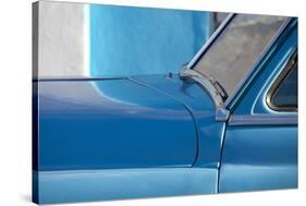 Detail of Vintage Blue American Car Against Painted Blue Wall-Lee Frost-Stretched Canvas