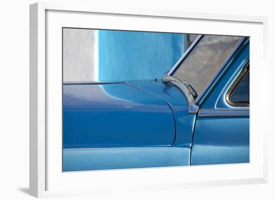 Detail of Vintage Blue American Car Against Painted Blue Wall-Lee Frost-Framed Photographic Print