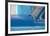 Detail of Vintage Blue American Car Against Painted Blue Wall-Lee Frost-Framed Photographic Print