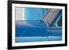 Detail of Vintage Blue American Car Against Painted Blue Wall-Lee Frost-Framed Photographic Print