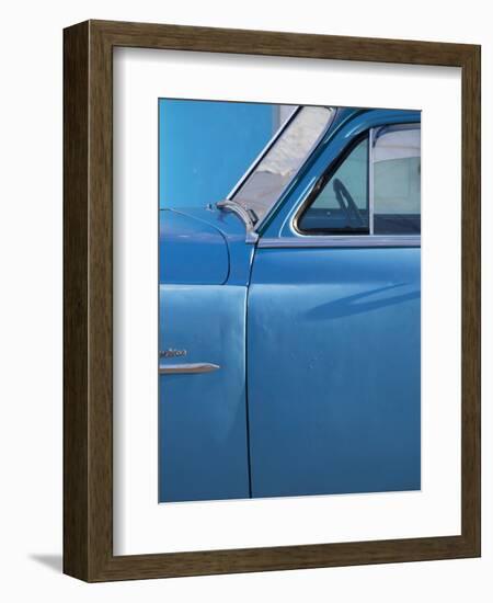 Detail of Vintage Blue American Car Against Painted Blue Wall-Lee Frost-Framed Photographic Print