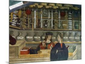 Detail Pharmacy or Chemist Measuring with Scales, 15th century Italian Gothic Fresco-null-Mounted Giclee Print
