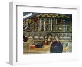Detail Pharmacy or Chemist Measuring with Scales, 15th century Italian Gothic Fresco-null-Framed Giclee Print