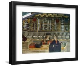 Detail Pharmacy or Chemist Measuring with Scales, 15th century Italian Gothic Fresco-null-Framed Premium Giclee Print