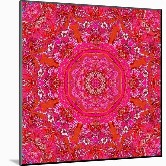 Detailed Floral Silk Scarf Design. round Shaped Ornate Pattern. Roses and Other Flower. Print for F-Gorbash Varvara-Mounted Art Print