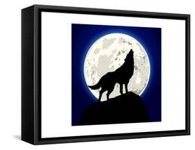 Detailed Illustration of a Howling Wolf in Front of the Moon, Eps 10 Vector-unkreatives-Framed Stretched Canvas