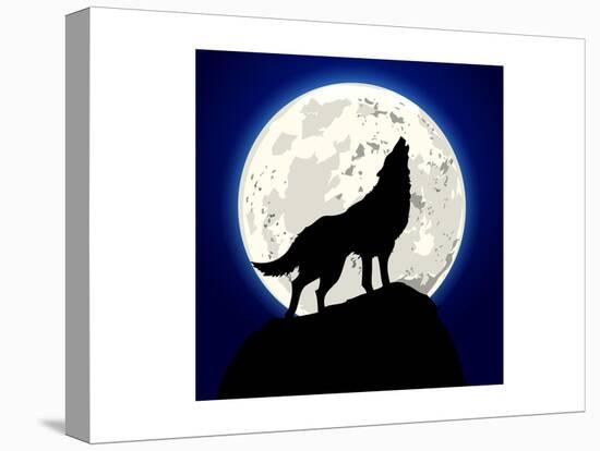 Detailed Illustration of a Howling Wolf in Front of the Moon, Eps 10 Vector-unkreatives-Stretched Canvas