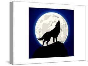 Detailed Illustration of a Howling Wolf in Front of the Moon, Eps 10 Vector-unkreatives-Stretched Canvas