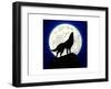 Detailed Illustration of a Howling Wolf in Front of the Moon, Eps 10 Vector-unkreatives-Framed Art Print