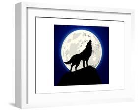 Detailed Illustration of a Howling Wolf in Front of the Moon, Eps 10 Vector-unkreatives-Framed Art Print
