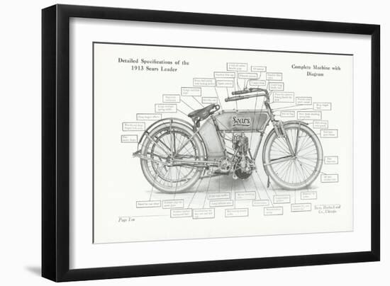 Detailed Specifications of the 1913 Sears Leader Auto-Cycle, 1913-American School-Framed Giclee Print