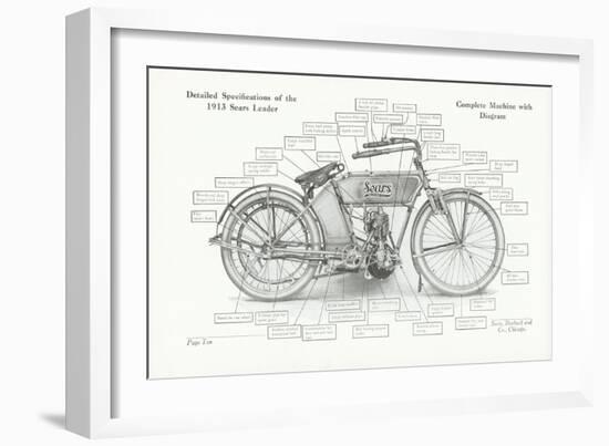 Detailed Specifications of the 1913 Sears Leader Auto-Cycle, 1913-American School-Framed Giclee Print