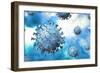 Detailed structure of the coronavirus on a blue background.-Leonello Calvetti-Framed Art Print
