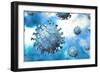Detailed structure of the coronavirus on a blue background.-Leonello Calvetti-Framed Art Print