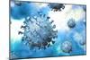 Detailed structure of the coronavirus on a blue background.-Leonello Calvetti-Mounted Art Print